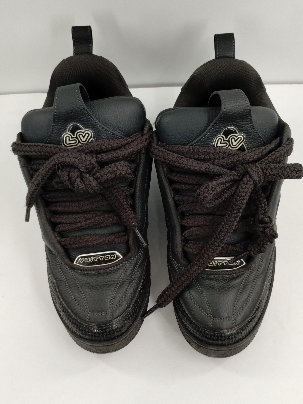 Louis Vuitton Black Leather Men's Sneakers with LV Heart Tongue